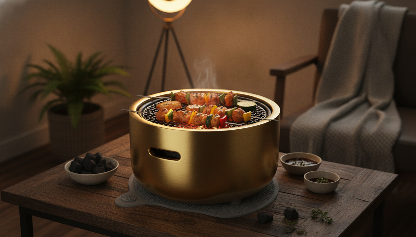 Indoor Charcoal Grill Heating Oven: Brass, Compact & Safe