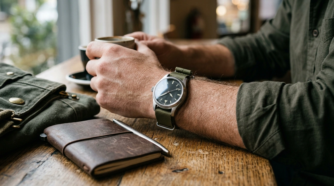 38.5mm Automatic Pilot Watch: Sapphire & Nylon Strap