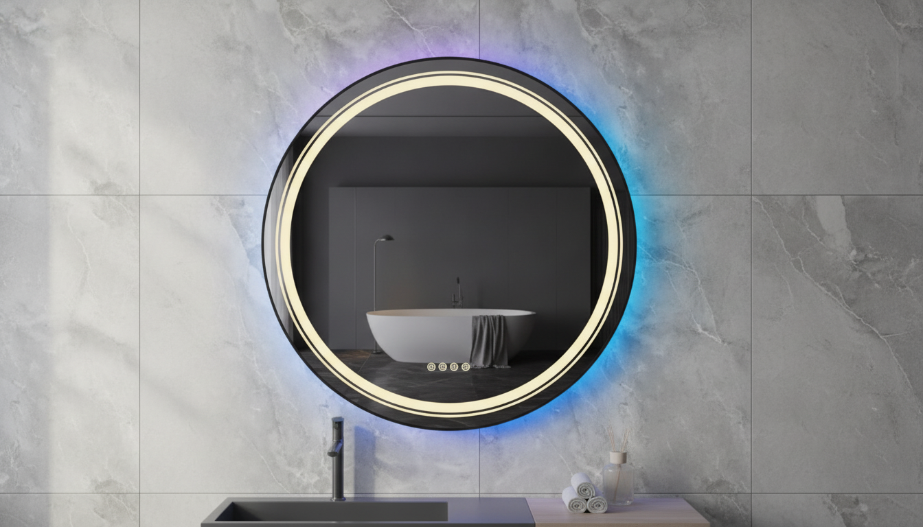 Large Round RGB LED Bathroom Mirror with Anti-Fog