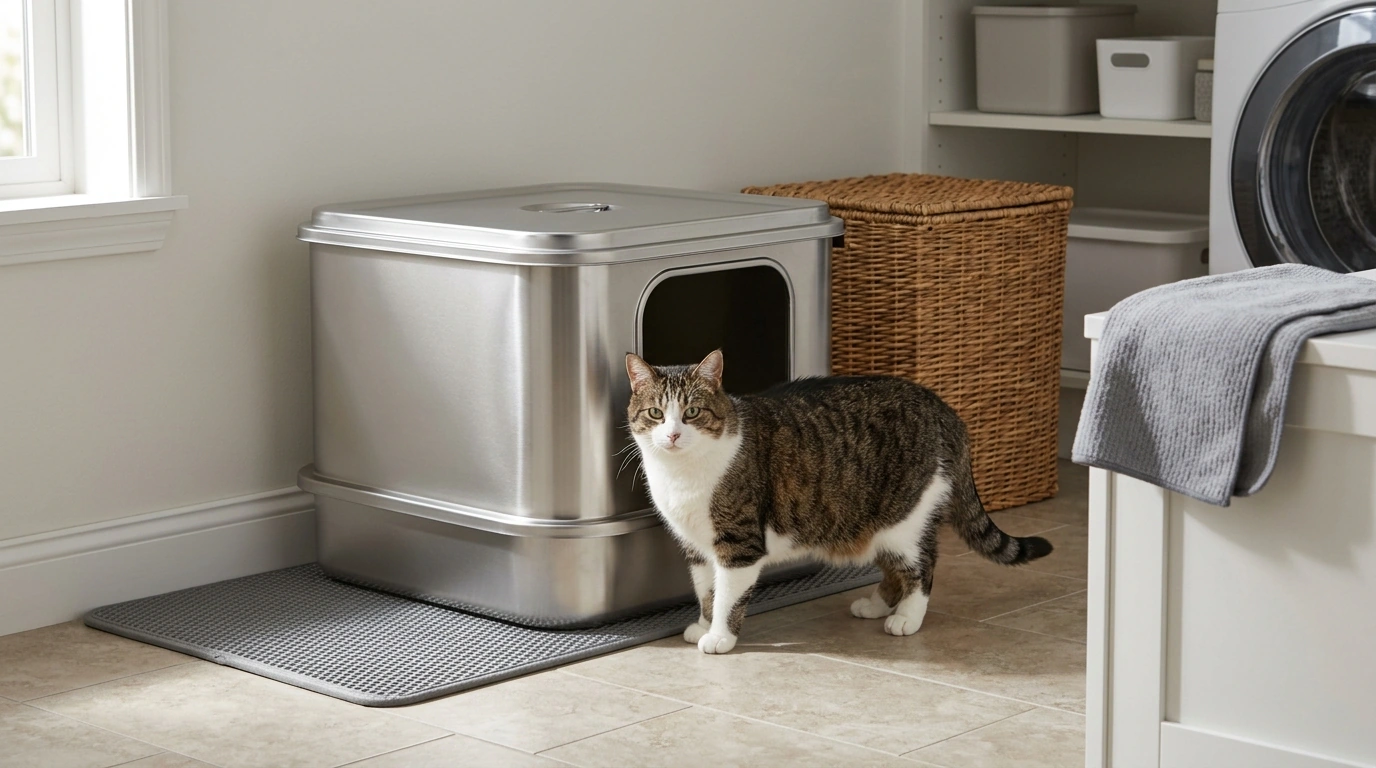 XL Enclosed Stainless Steel Litter Box: High Walls + Lid