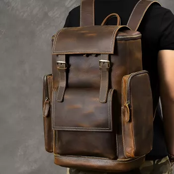 Vintage Genuine Leather Laptop Backpack: Large Capacity