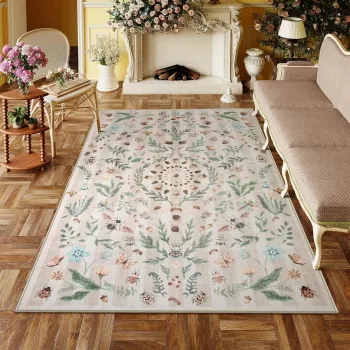 Insect Botanical Washable Rug: Soft, Non-Slip Style